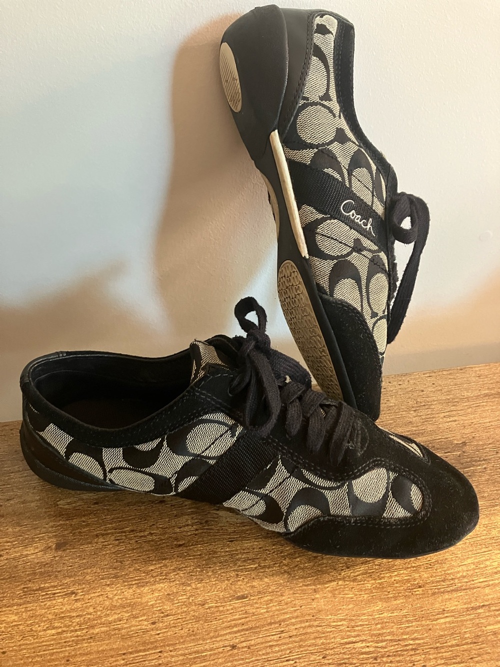 Coach Baylee Black and Cream Signature Canvas & Suede Lace-Up Sneakers